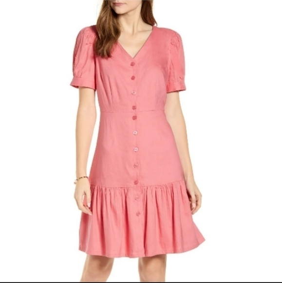 𝅺Rachel Parcell Puff Sleeve Linen Dress - Picture 1 of 11
